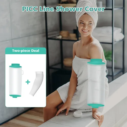 Vista 5 de PICC Line - Funda de ducha para la parte superior del brazo, protector de ducha impermeable de silicona IV y PICC con línea PICC para cirugía