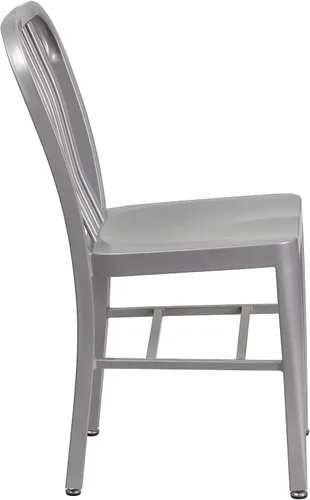 Vista 7 de Flash Furniture Silla de metal plateado de grado comercial para interiores y exteriores