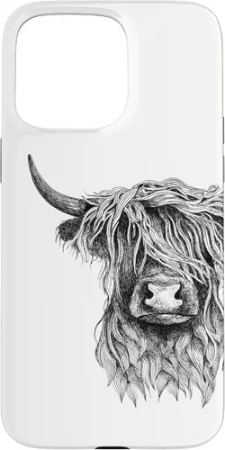 Vista 28 de iPhone 16 Highland Cow - Hand Drawn Illustration Case