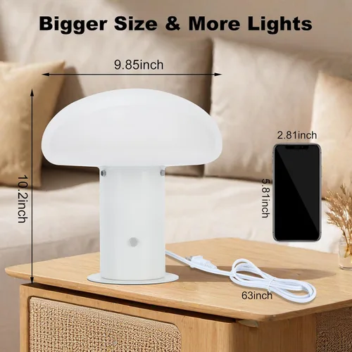 Vista 6 de Lámpara de hongo con interruptor de control táctil, lámpara de mesita de noche regulable de 3 vías para dormitorio y sala de estar, bombilla LED