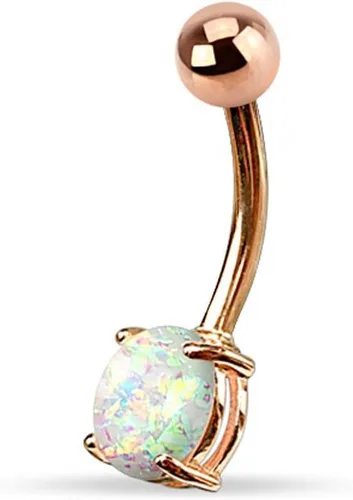 Vista 2 de FIFTH CUE Juego de puntas de ópalo con purpurina de 14G, oro rosa IP sobre 316L, anillo de ombligo de acero quirúrgico, Metal, resina ópalo