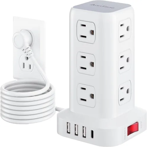 Vista 12 de AnnTane Protector de Sobretensión Regleta de Alimentación con Cable de 6.5 Pies, Regleta de Alimentación de Torre con 4 Puertos USB (1 USB C), Cable