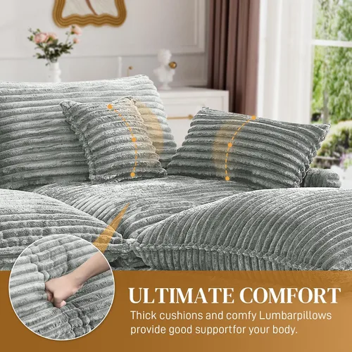 Vista 7 de Sofá de nube de 145 pulgadas, de gran tamaño, en forma de U, color gris claro, para sala de estar, sofá modular modular con otomanas y consola