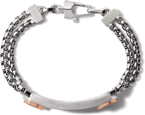 Vista 5 de Bulova Jewelry Men's Latin GRAMMY Precisionist Stainless Steel Double-Chain Black Carbon Fiber Inlay ID Link Bracelet with Rose Gold