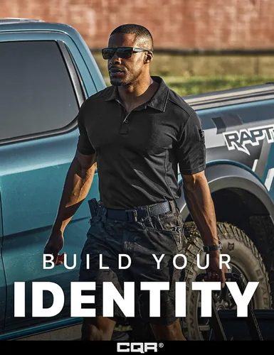 Vista 4 de CQR Camiseta polo táctica para hombre, de manga corta, ligera y con Dry Fit, tela piqué, FPU 50+, para exteriores