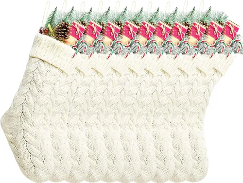 Vista 29 de Medias de Navidad, 18 pulgadas, calcetines de punto trenzado azul para decoración de Navidad, paquete de 4