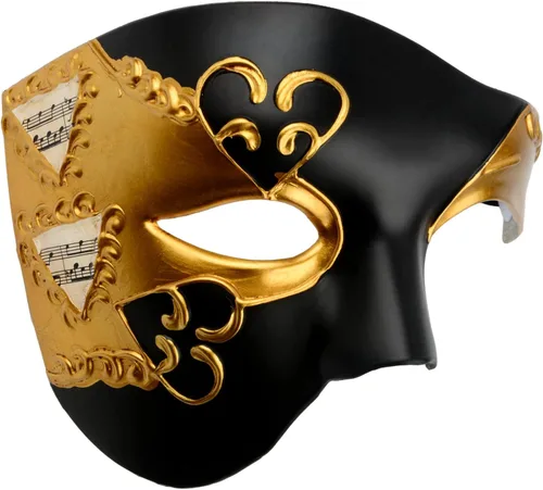 Vista 13 de Hoshin - Máscara para baile de máscaras, decoraciones de Mardi Gras de media cara, máscaras venecianas para hombre Negro