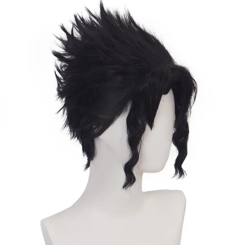 Vista 4 de Peluca de cosplay de pelo corto rizado negro para adultos, pelucas de Halloween para mujeres y hombres