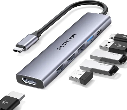Vista 12 de LENTION Hub USB C 7 en 1, HDMI 4K a 60Hz, PD de 100 W, lector de tarjetas Gris espacial