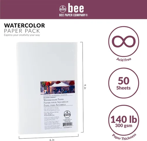 Vista 3 de Bee Paper - Paquete de papel de algodón prensado en frío para acuarelas 140#, 100% trapo
