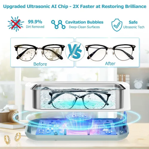 Vista 3 de Limpiador ultrasónico de joyas, mini máquina de limpieza ultrasónica de 49 kHz para gafas, joyas, anillos, aretes, anteojos, retenedores
