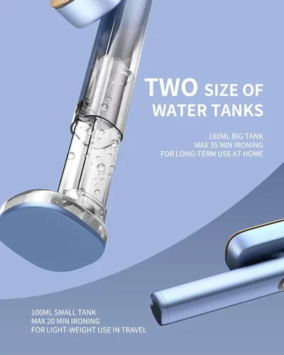Vista 6 de MIYOKO Vaporizador de ropa 2 en 1, plancha de vapor de mano de 1200 W con dos tanques de agua (3.38 y 6.09 Oz.), calentamiento rápido de 15 s, vapor