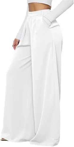 Vista 3 de LYANER Pantalones palazzo de cintura alta y pierna ancha para mujer, con cremallera oculta, pantalones casuales sueltos