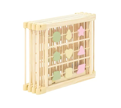Vista 5 de ZETY - Corralito de madera natural para bebés, patio de juegos plegable de 8 o 10 paneles con panel de puerta y juguetes integrados, certificado CPC