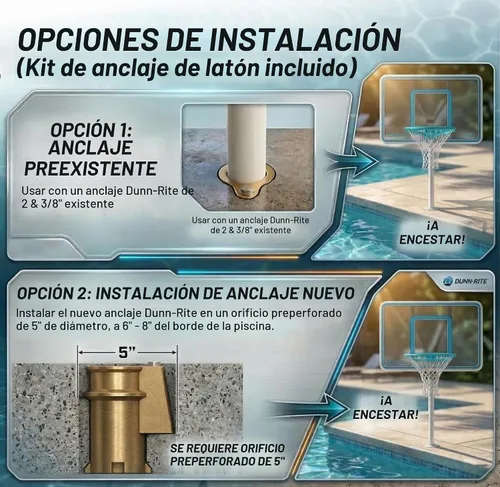 Vista 4 de Dunn-Rite Products Deck Shoot - Juego de aros de baloncesto montados junto a la piscina, elige blanco o transparente