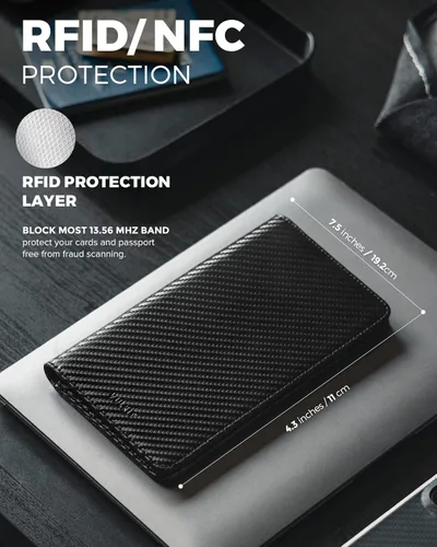 Vista 3 de VULKIT Cartera para pasaporte, cartera de viaje con bloqueo RFID para hombres y mujeres