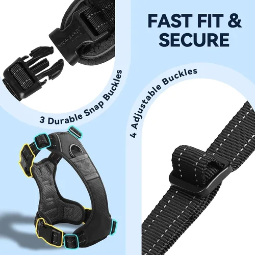 Vista 3 de Vivaglory - Arnés de arnés para perro sin tirones, XS, color negro, estampado with Handle Front and Back Clip for Training & Pulling, No Pull &
