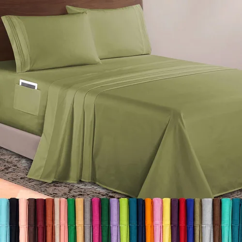 Vista 67 de Elegant Comfort Lujoso juego de sábanas de microfibra de alta calidad 1500 hoteleras bordadas de tres líneas más suaves de 4 piezas, resistente a