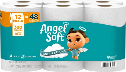 Vista 13 de Angel Soft Papel higiénico, 4 mega rollos = 16 rollos regulares, suave y resistente