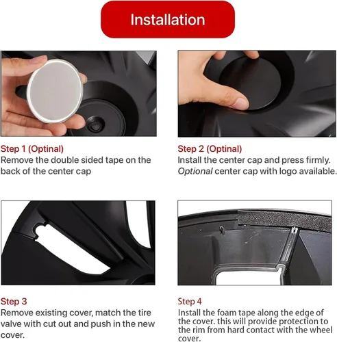 Vista 5 de KAVANIC 4 piezas de tapacubos para Tesla Model 3, cubiertas de rueda de 18 pulgadas, tapa de rueda mate negra con logotipo de estilo arácnido