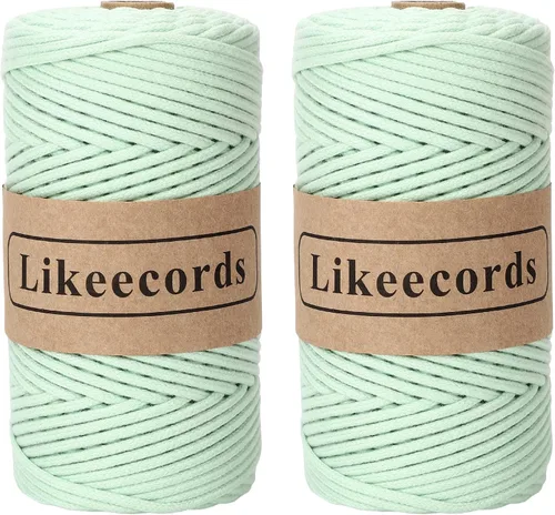 Vista 9 de Cordón de algodón trenzado de 0.11 pulgadas x 109 yardas, cuerda de algodón para macramé natural, estilo bohemio, para colgar plantas hechas a mano