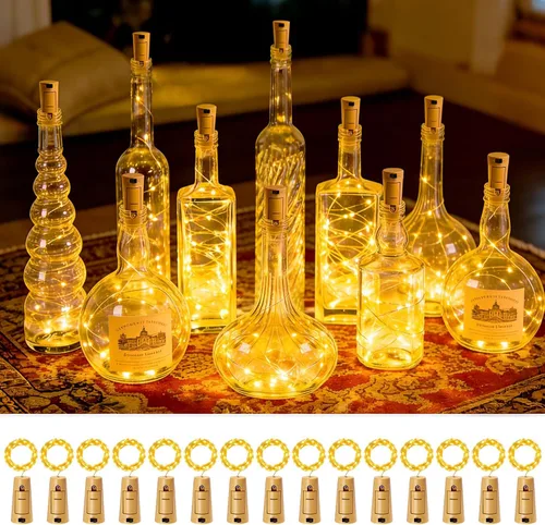 Vista 13 de VOOKRY Luces para botellas de vino con 20 luces LED de corcho, funciona con pilas, mini luces de alambre de cobre para botellas de bricolaje