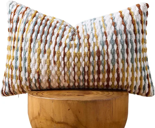 Vista 16 de AmHoo - Funda decorativa de almohada estilo bohemio de chenilla, funda de almohada con borlas tuftadas para sofá, cama, dormitorio, sala de estar