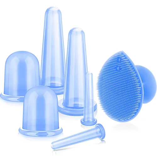 Vista 10 de BBTO Juego de ventosas faciales de silicona, kit de taza de masaje al vacío para cuerpo, cara, cuello, espalda y ojos, 6 tazas y cepillo exfoliante