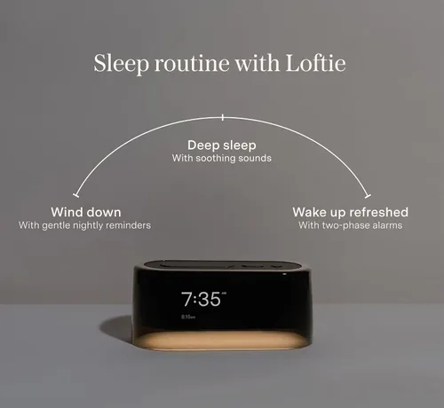 Vista 8 de Loftie Reloj despertador con máquina de sonido – Reloj despertador inteligente con luz nocturna, ruido blanco, altavoz Bluetooth, más de 100 sonidos