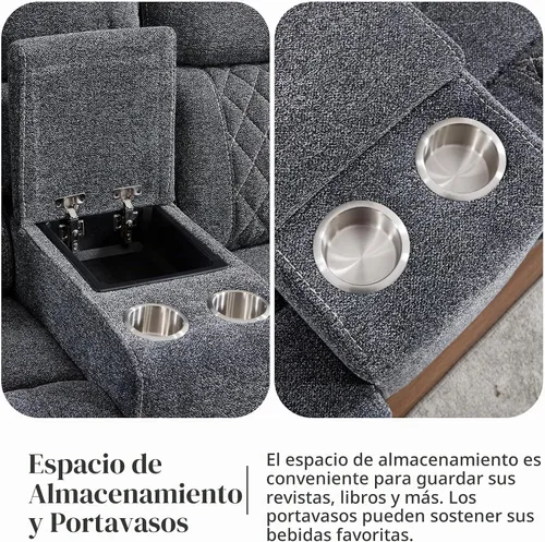 Vista 4 de EBELLO Sofá reclinable eléctrico de tela, sofá reclinable de dos plazas con portavasos, puertos de carga USB tipo C y espacio de almacenamiento, 2