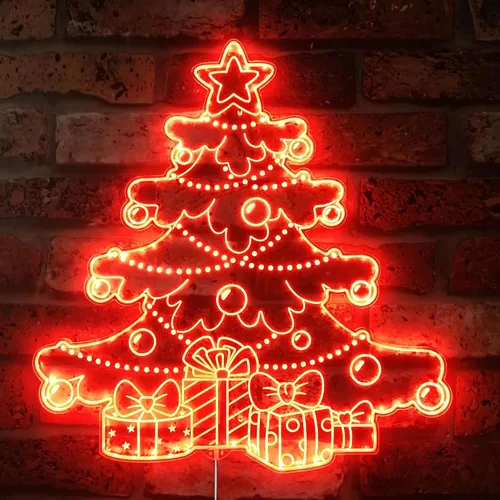 Vista 6 de ADVPRO Regalos de árbol de Navidad presenta luces RGB Dynamic Glam LED Sign - Forma de corte a borde - Decoración de pared inteligente 3D