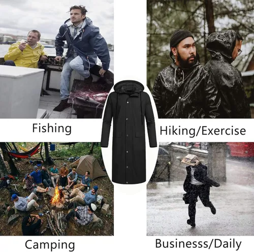 Vista 7 de COOFANDY Chaqueta impermeable para hombre con capucha impermeable ligera activa larga