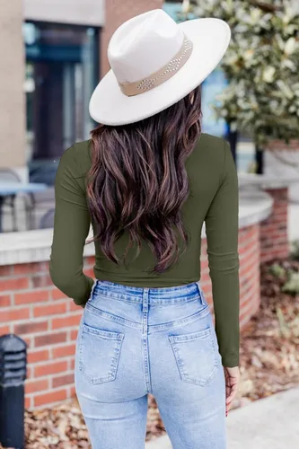 Vista 6 de VICHYIE Ropa de otoño para mujer, cuello en V, manga larga, acanalada, ajustada, ajustada
