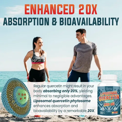 Vista 5 de Fitosoma de quercetina liposomal, quercetina con bromelina, zinc y vitamina C, complejo de fitosomas bioactivos, absorción 20 veces mayor - 60
