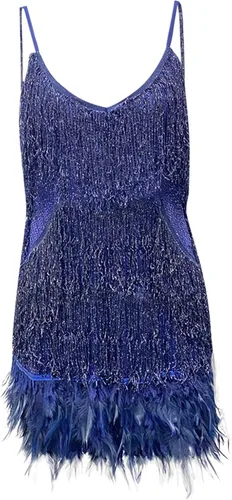 Vista 5 de TWGONE Vestidos sexy para mujer, con flecos, con purpurina, tirantes delgados, bodycon, sexy, para club, noche, fiesta, baile de graduación