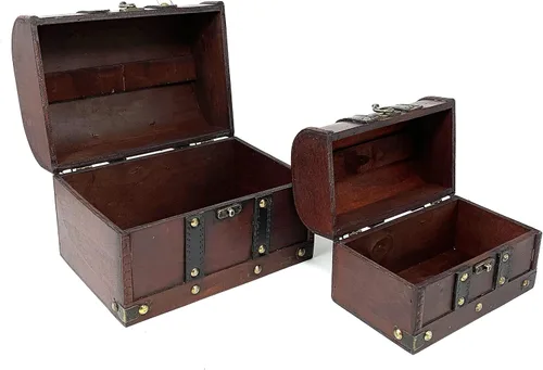 Vista 4 de Allgala Caja de recuerdo del tesoro de madera antigua mediana 2-PC Set-HD90206