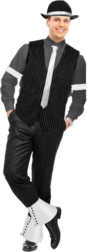 Vista 3 de Halloween 1920s hombres gángster Cosplay conjunto chaleco accesorios gángster sombrero pajarita brazaletes bolsillo reloj spats cigarro