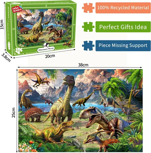 Vista 3 de Dinosaur World - Rompecabezas de 100 piezas para niños de 5 a 8 años, juguete educativo de aprendizaje para niños, regalo para niñas de 5 a 10 años