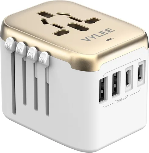 Vista 9 de VYLEE - Adaptador de viaje universal, adaptador de corriente internacional 5 en 1, cargador de pared 3.5A 2xUSB-A y 2 USB C, enchufe esencial