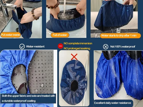 Vista 7 de 5 pares de cubiertas impermeables antideslizantes lavables reutilizables para botas, protectores para zapatos de interior (XL, fucsia)