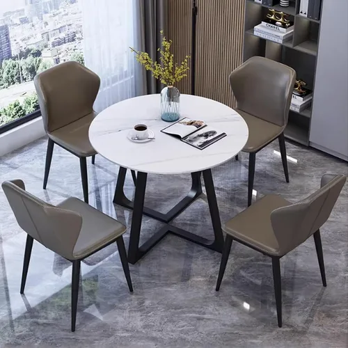 Vista 9 de YVYKFZD 5 Piece Kitchen Dining Table Set, Office Reception Room Club Table and Chair Set, Small Round Conference Table, Simple Coffee Table