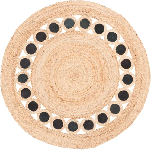 Vista 2 de SAFAVIEH Natural Fiber Round Collection NF370Z - Alfombra redonda de yute y cuero de 3 pies, hecha a mano, color beige y negro