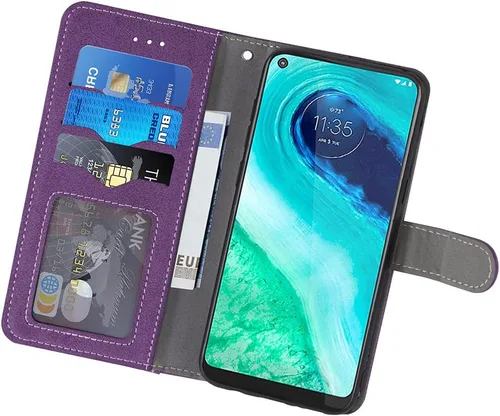 Vista 2 de Asuwish Funda compatible con Moto G Fast 2020 y protector de pantalla de vidrio templado, soporte para tarjetas de crédito, accesorios para celular