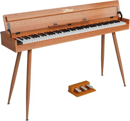 Vista 9 de Piano digital con peso completo de 88 teclas, teclado eléctrico vertical de madera con acción de martillo progresivo, unidad de 3 pedales, soporte