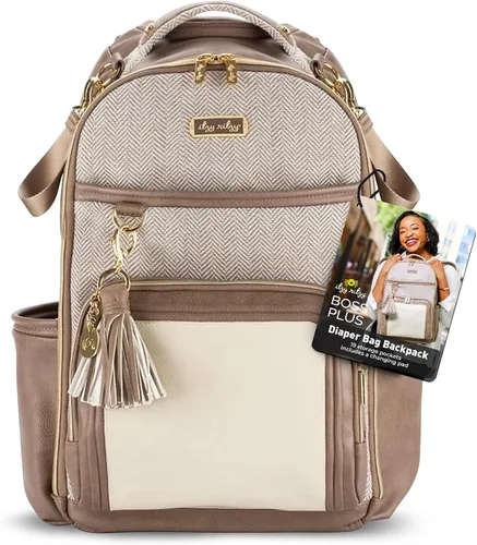 Vista 26 de Itzy Ritzy Boss Plus Mochila grande para pañales con 19 bolsillos (Aspen)