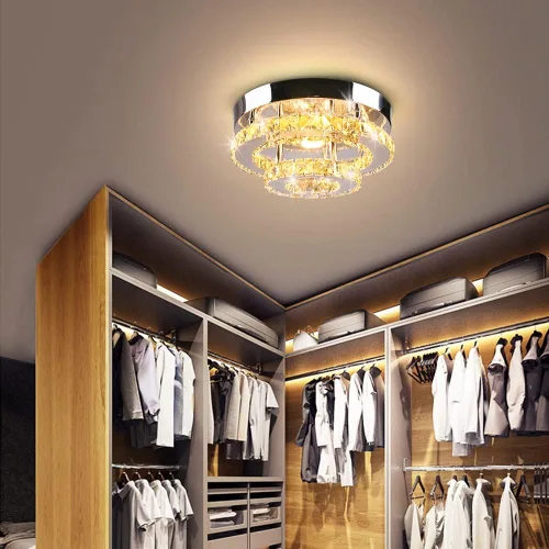 Vista 4 de Mini candelabro LED de cristal para techo, 2 capas, lámpara de techo empotrada, moderna iluminación para pasillo, escalera, cocina, baño