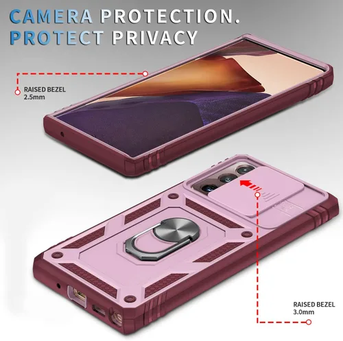 Vista 3 de PASNEW Funda rosa para Samsung Note 20 Ultra, funda para lente de cámara y soporte, funda rígida militar resistente a prueba de golpes para Galaxy