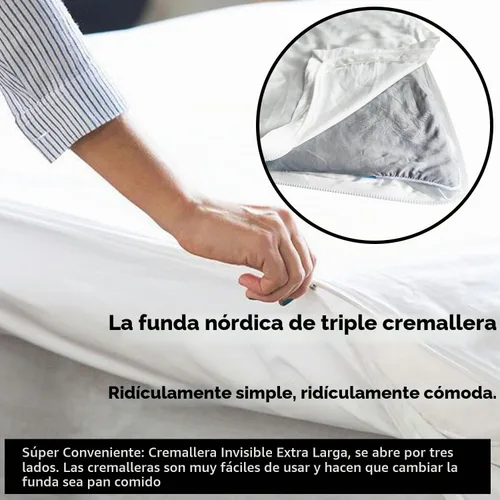Vista 4 de Juego de funda de edredón, cremallera de 3 lados, funda nórdica 100% algodón, cambio simple