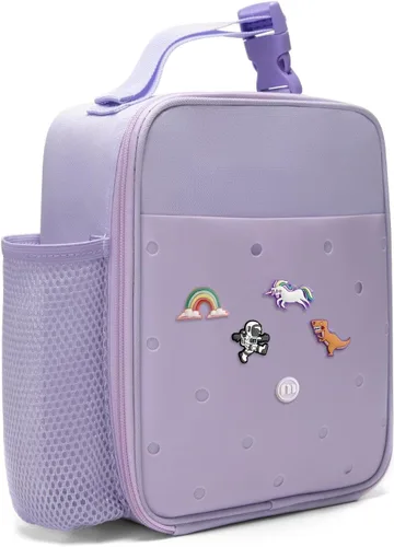 Vista 7 de MEXS Bolsa de almuerzo para niños, lonchera aislada para niñas y niños, lonchera duradera (ajustable) con soporte para botella de agua/forro