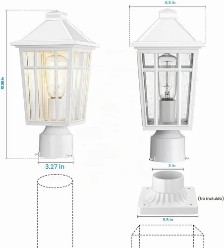 Vista 3 de Darkaway Lámpara de poste para exteriores, carcasa de aluminio impermeable con vidrio, iluminación de cubierta de poste de valla para jardín, patio